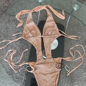 350$ Beach Bunny Tan Beige Sequin One Piece Monokini M